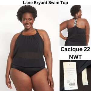 Swim By Cacique 22 Mesh Blouson Tankini Top, Plus Size 3x 22W Lane Bryant Black